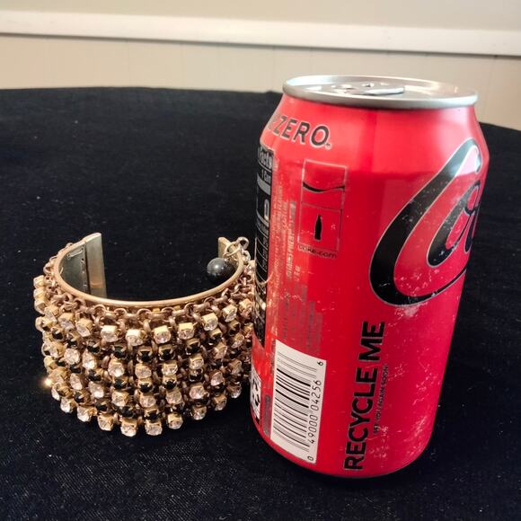 Iris Apfel & Bajalia Black & Clear Rhinestone Gold Toned Cuff Bracelet - Picture 3 of 14